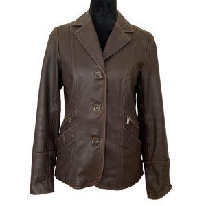 Calvin Klein Leather Blazer Jacket - Brown - Small
